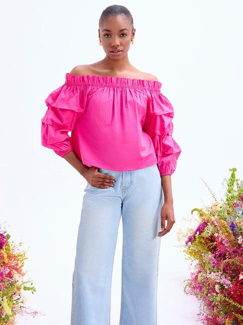 cover story fuchsia cotton regular fit top