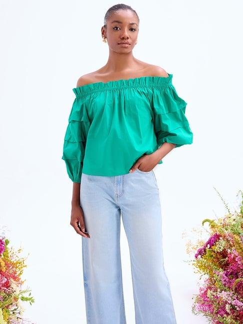 cover story green cotton regular fit top