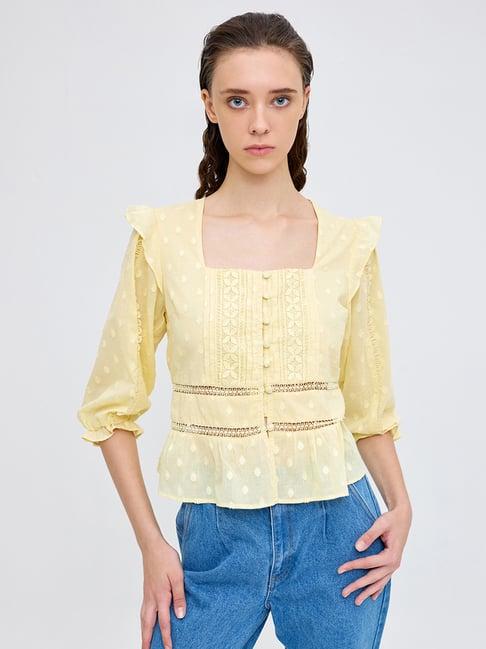 cover story yellow cotton self design top