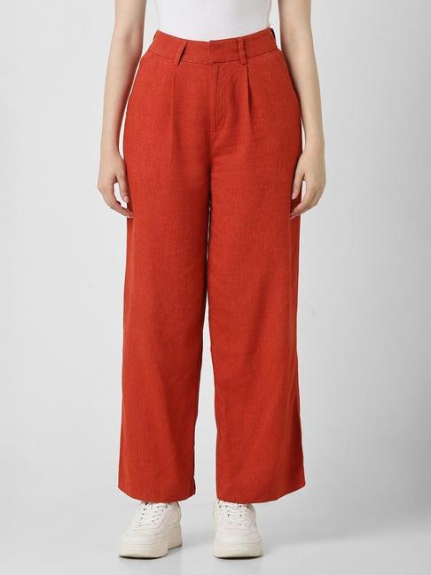 van heusen red blended regular fit mid rise trousers