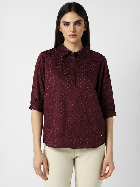 van heusen maroon cotton printed shirt