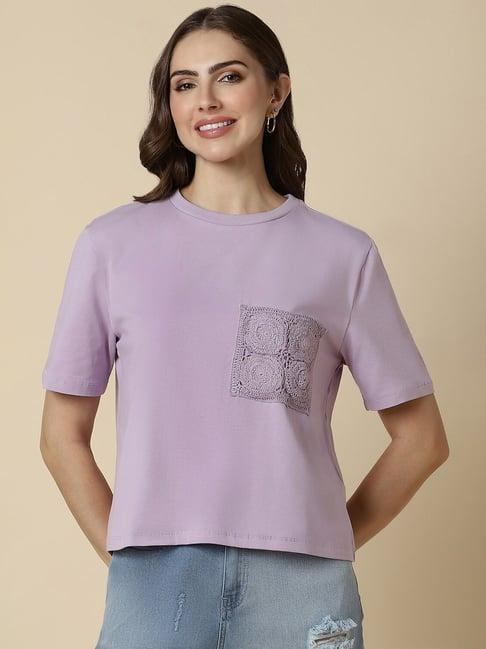 allen solly lilac cotton embroidered t-shirt