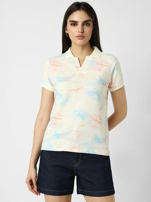 van heusen cream cotton printed top