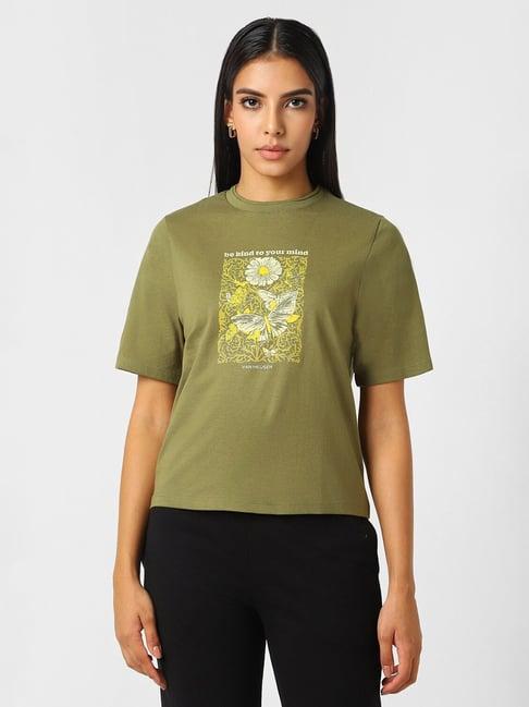 van heusen olive printed t-shirt