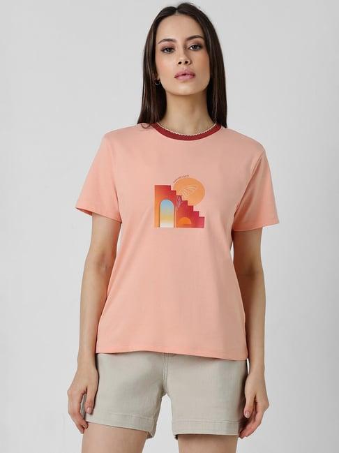 van heusen peach cotton printed top