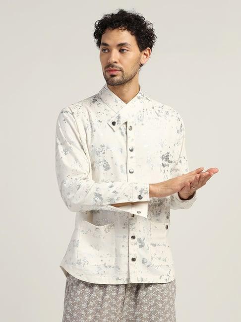 lela white regular fit printed jacket