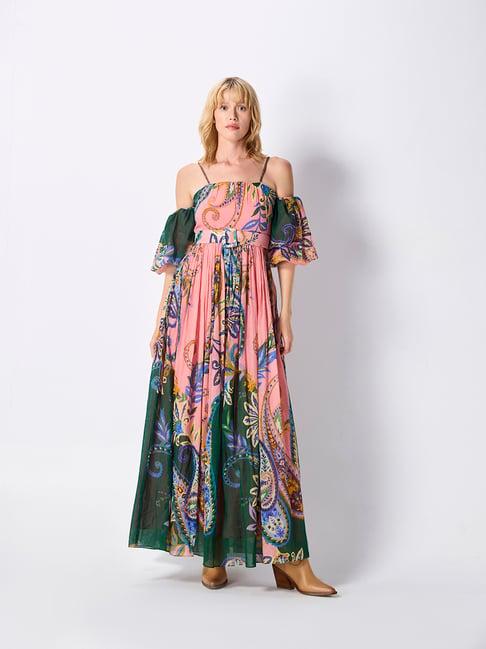 cover story peach printed maxi dress