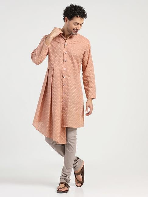 lela peach regular fit embroidered kurta