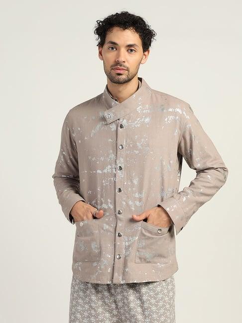 lela beige regular fit printed jacket