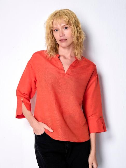 cover story orange regular fit shirt