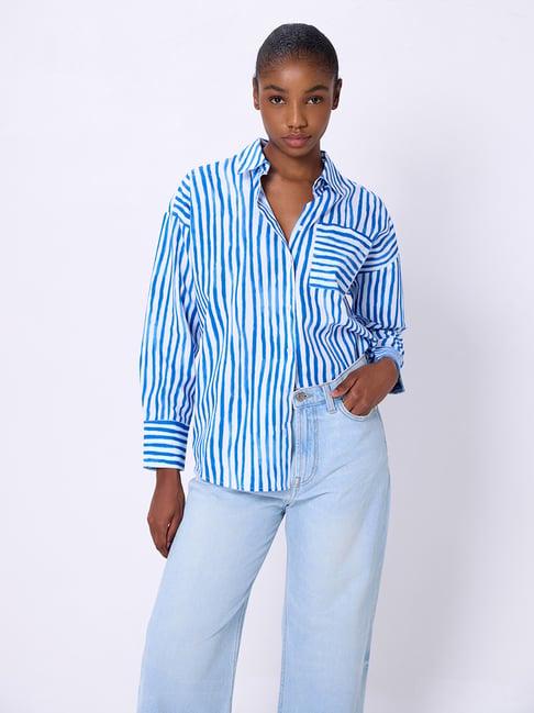 cover story white & blue striped shirt