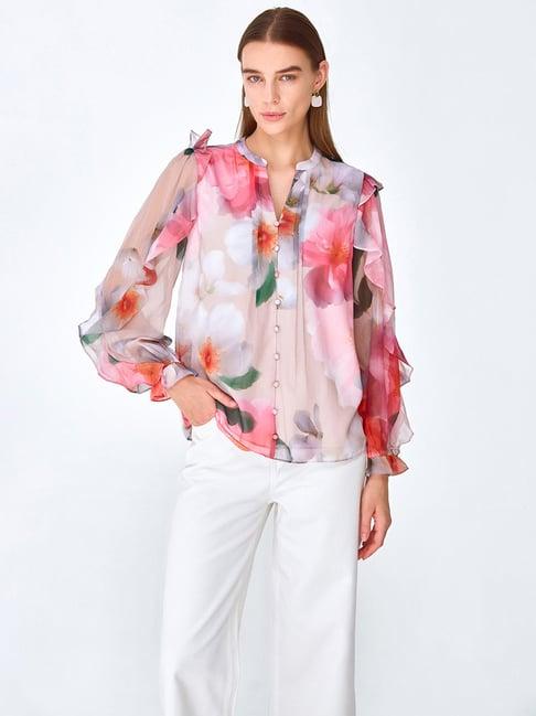 cover story pink floral print shirt