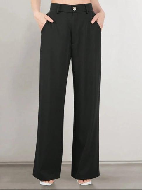 broadstar black straight fit high rise stretchable trousers