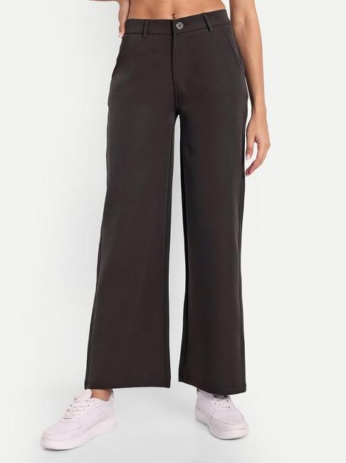 broadstar coffee black straight fit high rise stretchable trousers