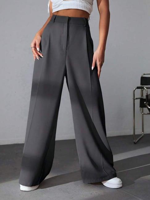 broadstar grey regular fit high rise stretchable trousers