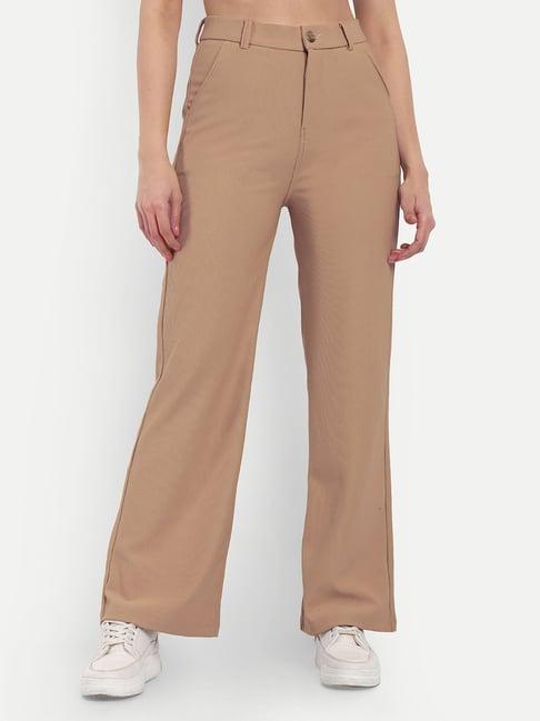 broadstar beige straight fit high rise corduroy trousers