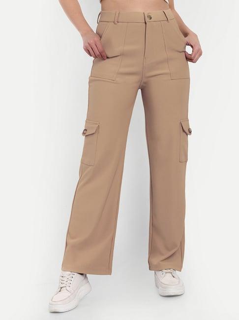 broadstar beige straight fit high rise cargo pants