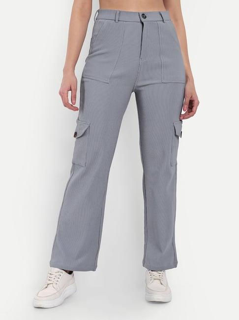 broadstar grey straight fit high rise cargo pants