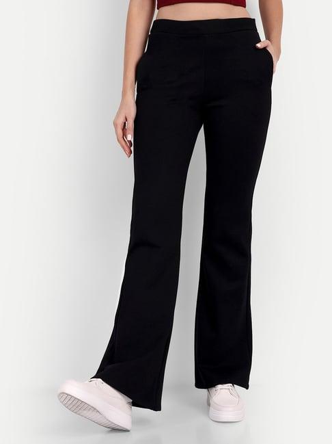 broadstar black flared fit high rise stretchable trousers