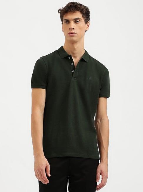 united colors of benetton green regular fit texture polo t-shirt