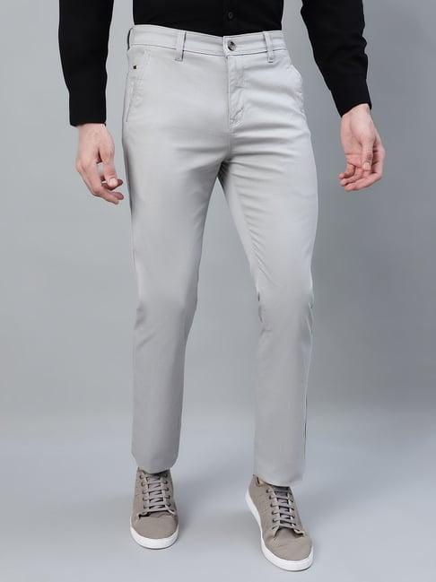 cantabil grey cotton blend regular fit self trousers