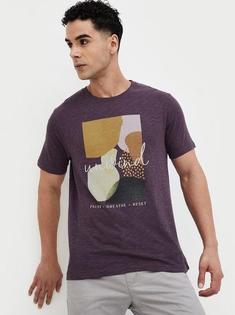 code by lifestyle purple regular fit texture t-shirt