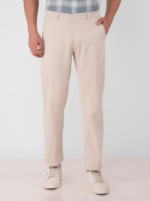 crimsoune club beige cotton straight fit trousers