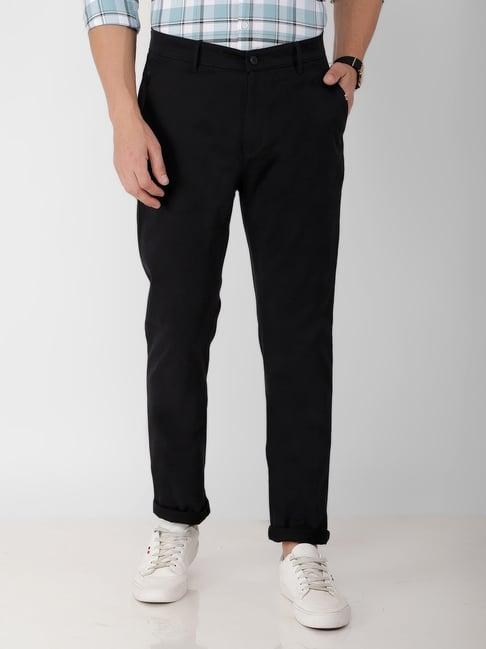 crimsoune club black cotton slim fit printed chinos