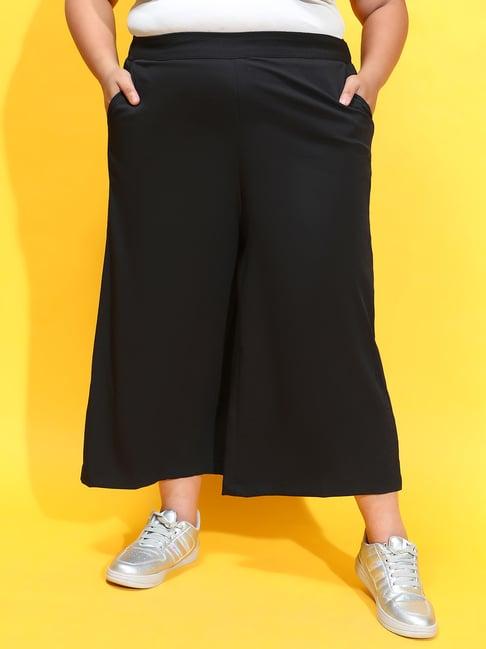 oxolloxo plus size black regular fit mid rise culottes