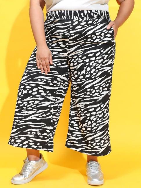 oxolloxo plus size white & black printed mid rise culottes