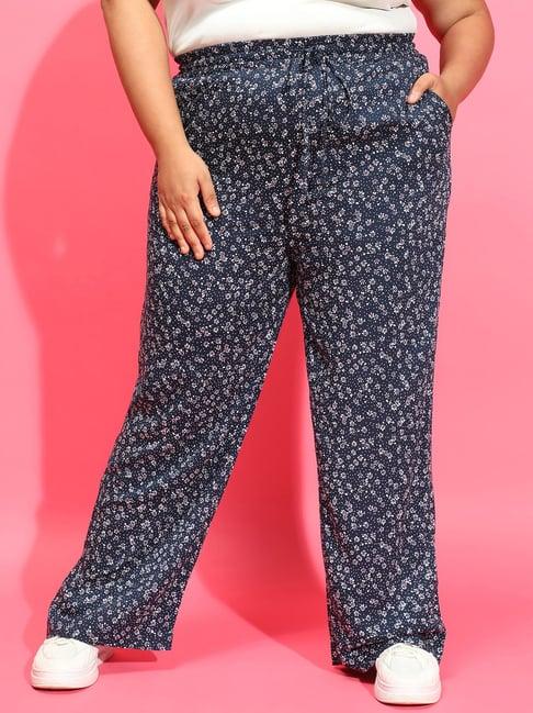 oxolloxo plus size navy floral print mid rise pants