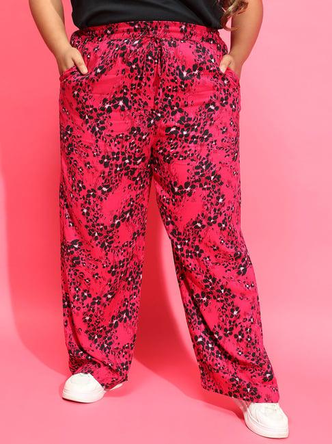 oxolloxo plus size pink & black printed mid rise pants