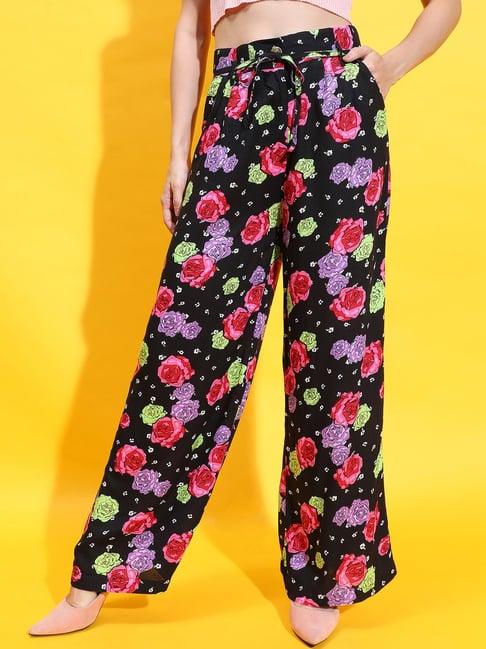 oxolloxo black floral print high rise pants