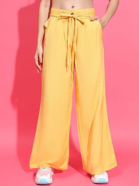 oxolloxo yellow linen regular fit mid rise pants