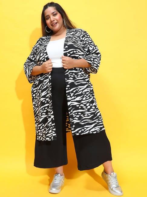 oxolloxo plus size black & white printed long shrug