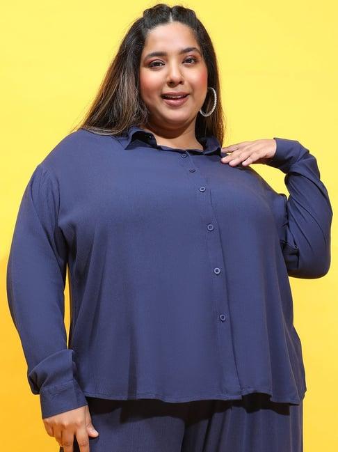 oxolloxo plus size navy viscose relaxed fit shirt