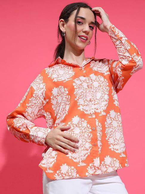 oxolloxo orange & white viscose printed shirt