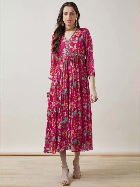 soch pink printed a-line dress