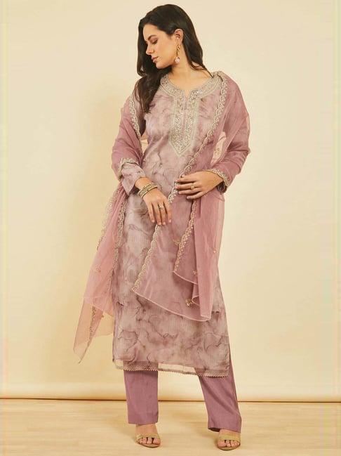 soch onion pink embroidered unstitched dress material