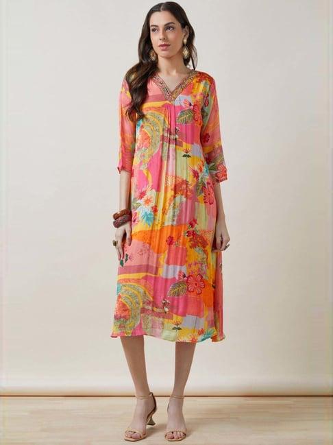 soch peach printed a-line dress