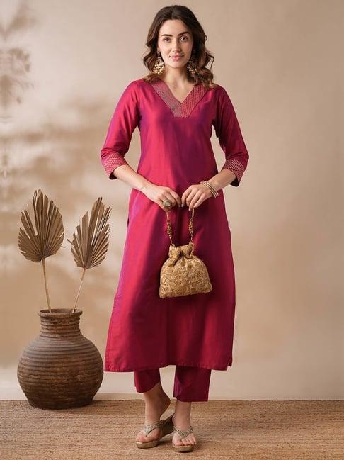 globus pink kurta pant set