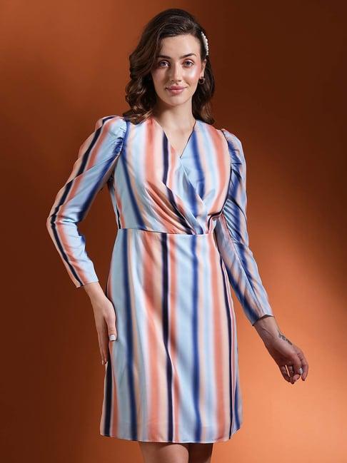 globus multicolor striped wrap dress