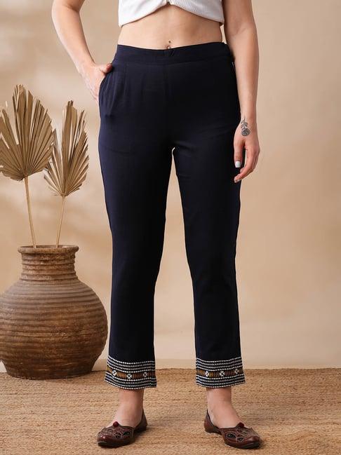 globus blue mid rise regular fit trousers