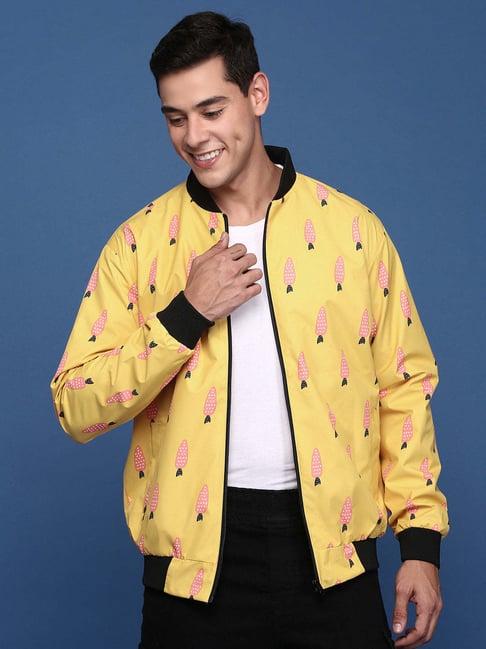 showoff mustard nylon slim fit graphic jacket