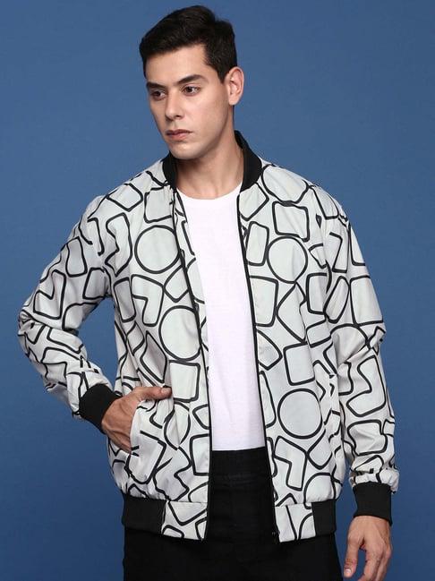 showoff grey nylon slim fit geometric jacket