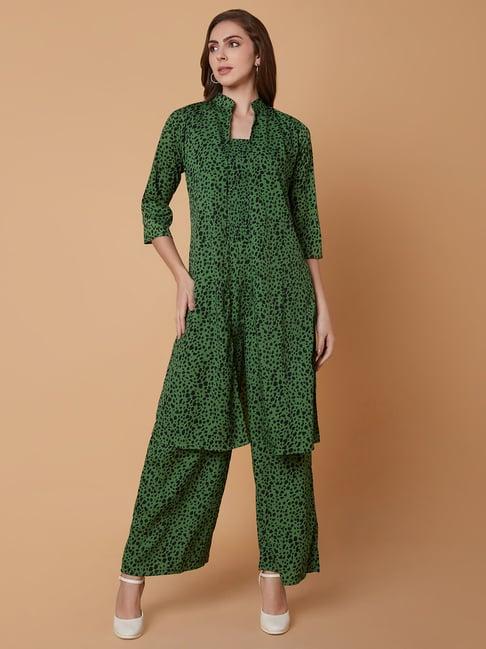 showoff green printed jumpsuit with shrug