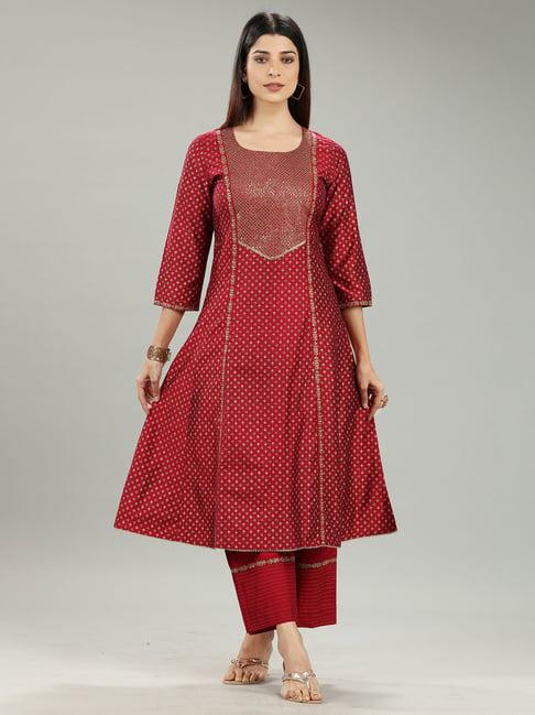 cotton culture maroon cotton silk embroidered kurta & palazzo set