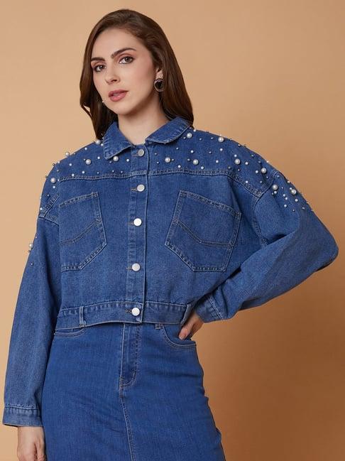 showoff blue embellished denim jacket