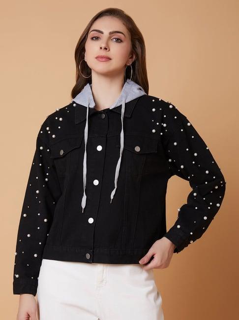 showoff black embellished denim jacket