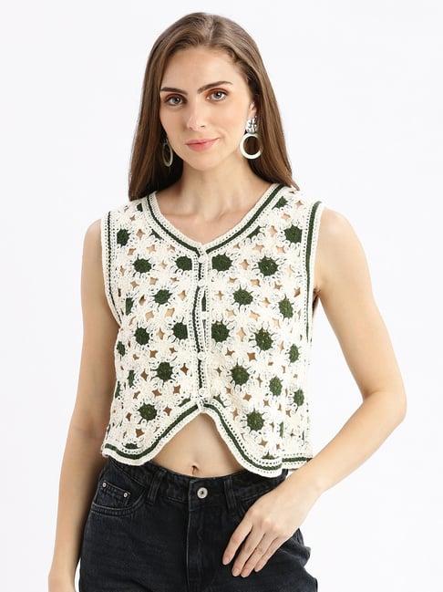 showoff cream self design crop shrug